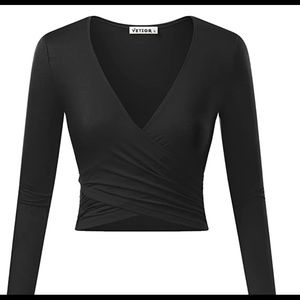 Long sleeve black wrap crop top
